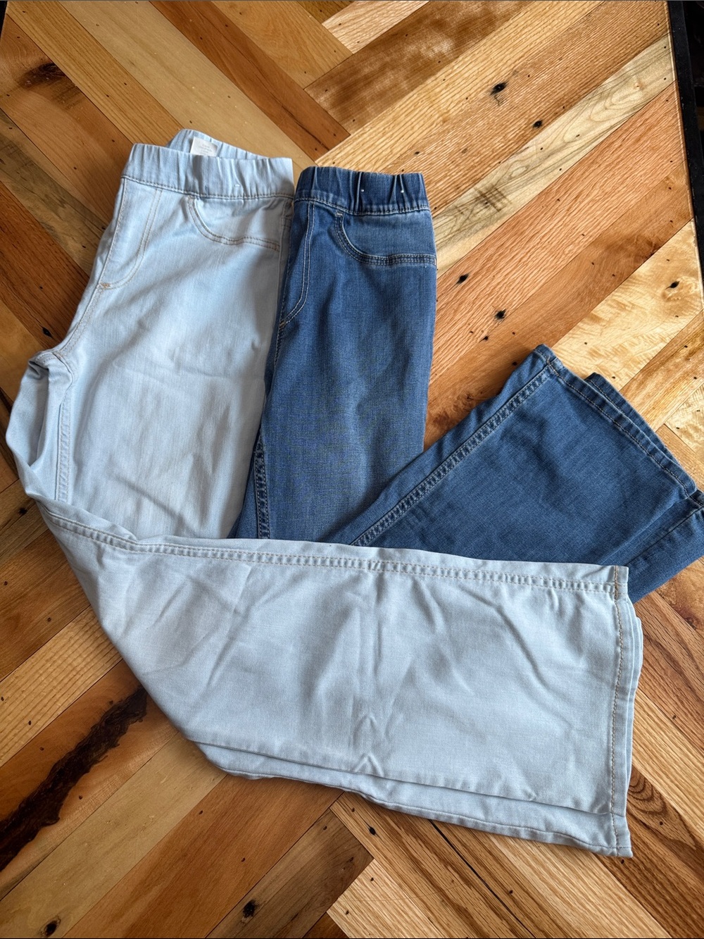 Two Pairs of Kids Pull-On Jeans in Light and Medium Denim